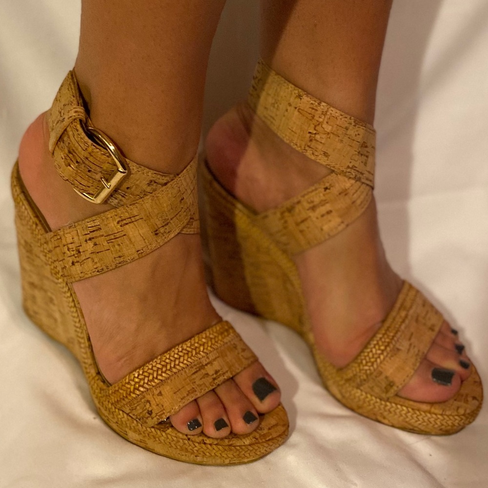 HOT STUART WEITZMAN CORK WEDGE ALEX SANDAL..SZ 7.5